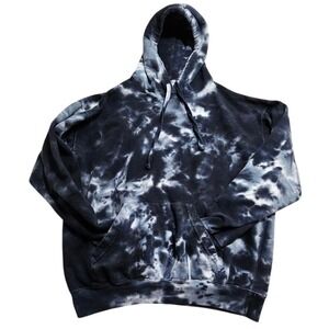 Colortone Black White Tie Dye Hoodie Sweatshirt Large Distressed Cloud Wash *